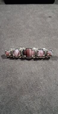 Vintage Miracle Scottish Celtic Bar Pin Purple Banded Glass Silver Tone VG+ 2½"